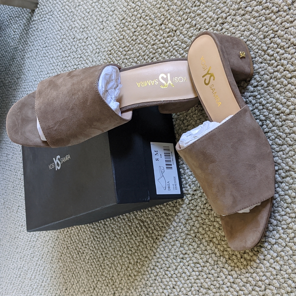 🤎 Yosi Samra Drea Heeled Sandal / Mule - 8M - Stone Suede - Brand new 🤎